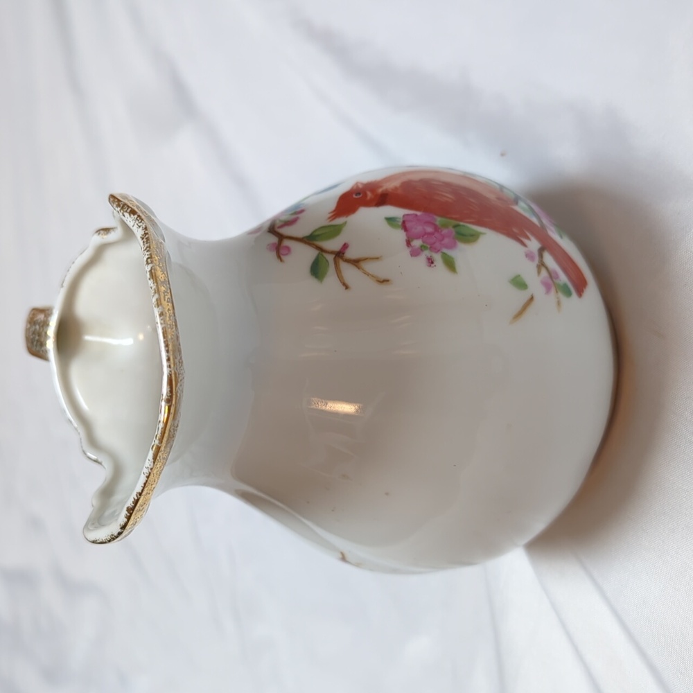 Vintage Noleans Japan Hand Painted Cardinal Birds Cherry Blossom Ceramic Pitcher - Picture 4 of 9